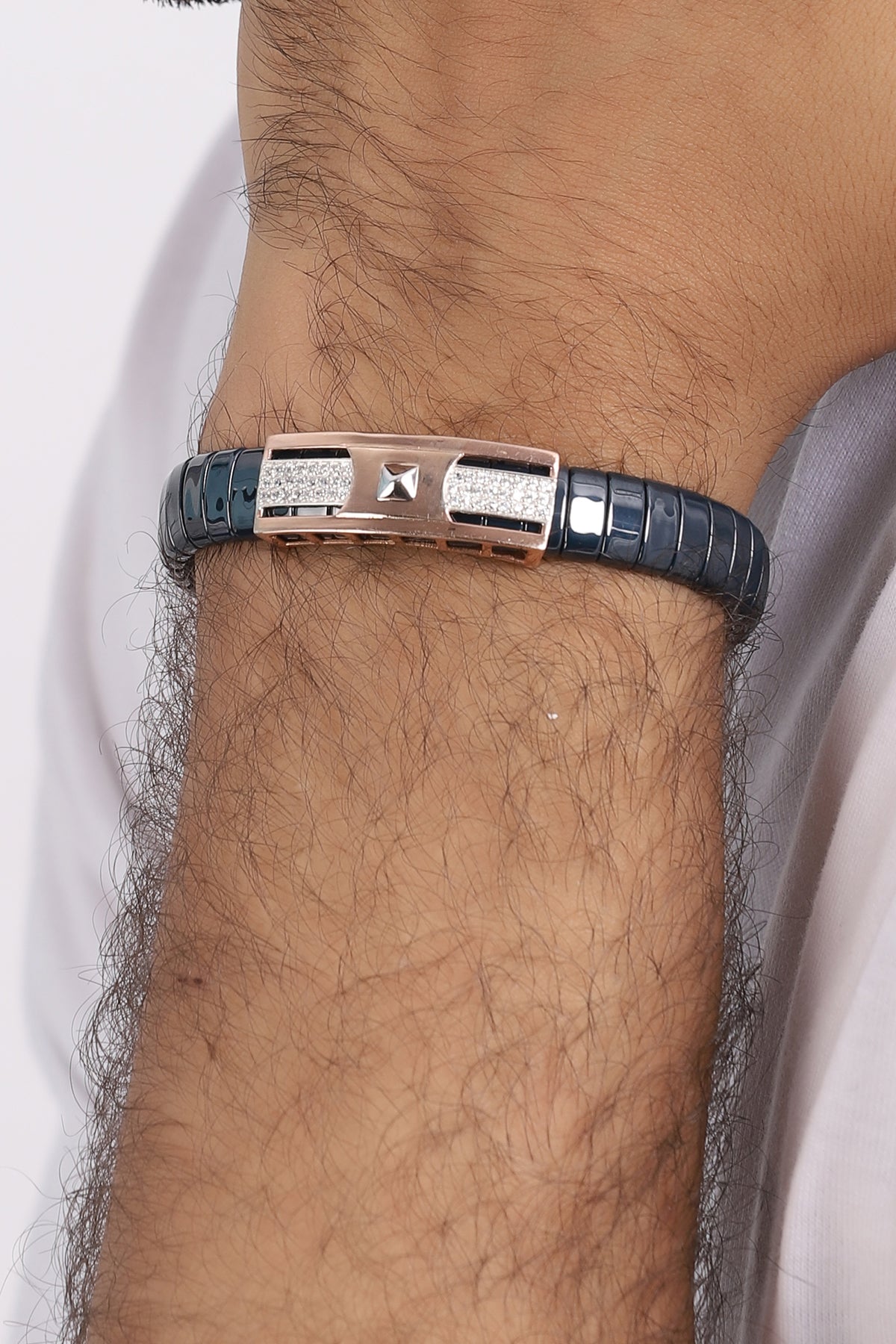 Senter Pointed Ceramic Silver Bracelet for Mens