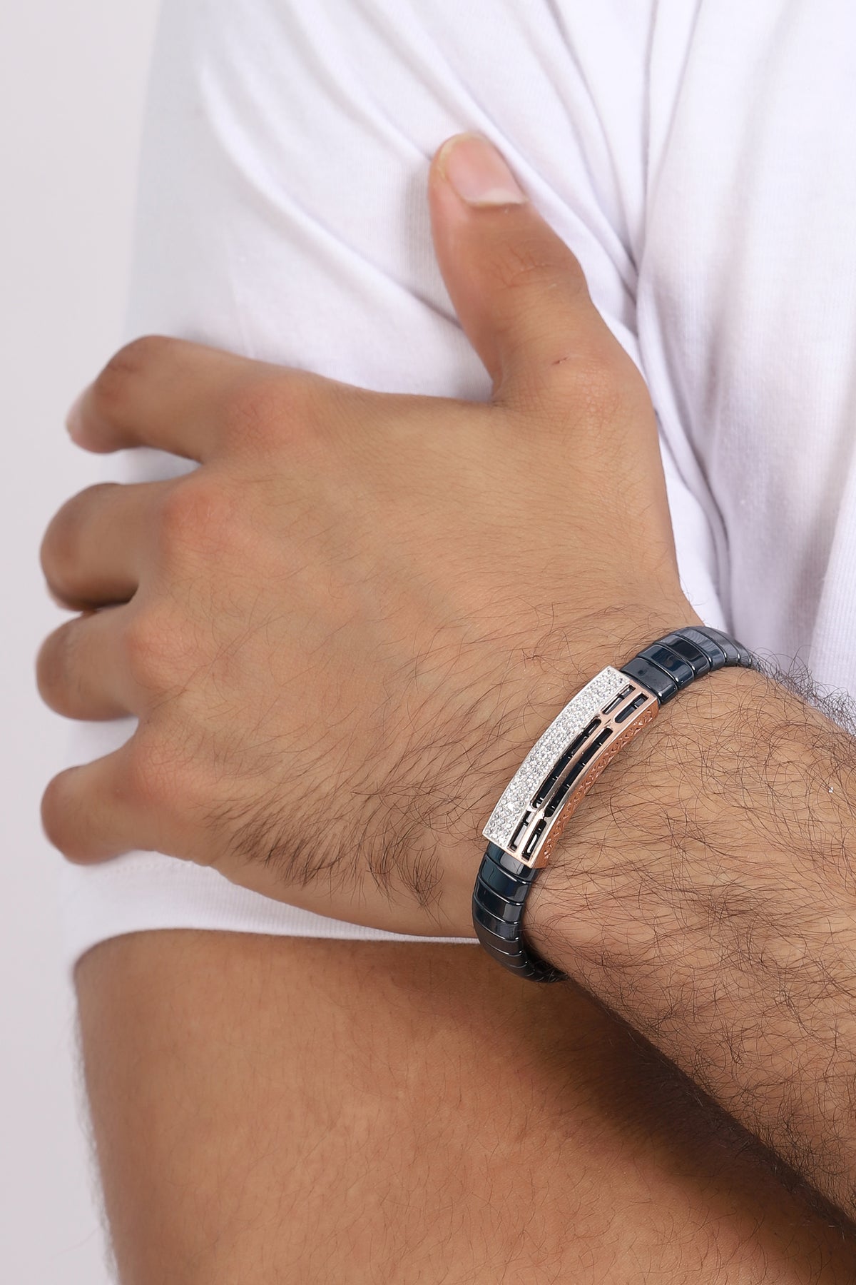 Simple Rectangle Ceramic Silver Bracelet for Mens