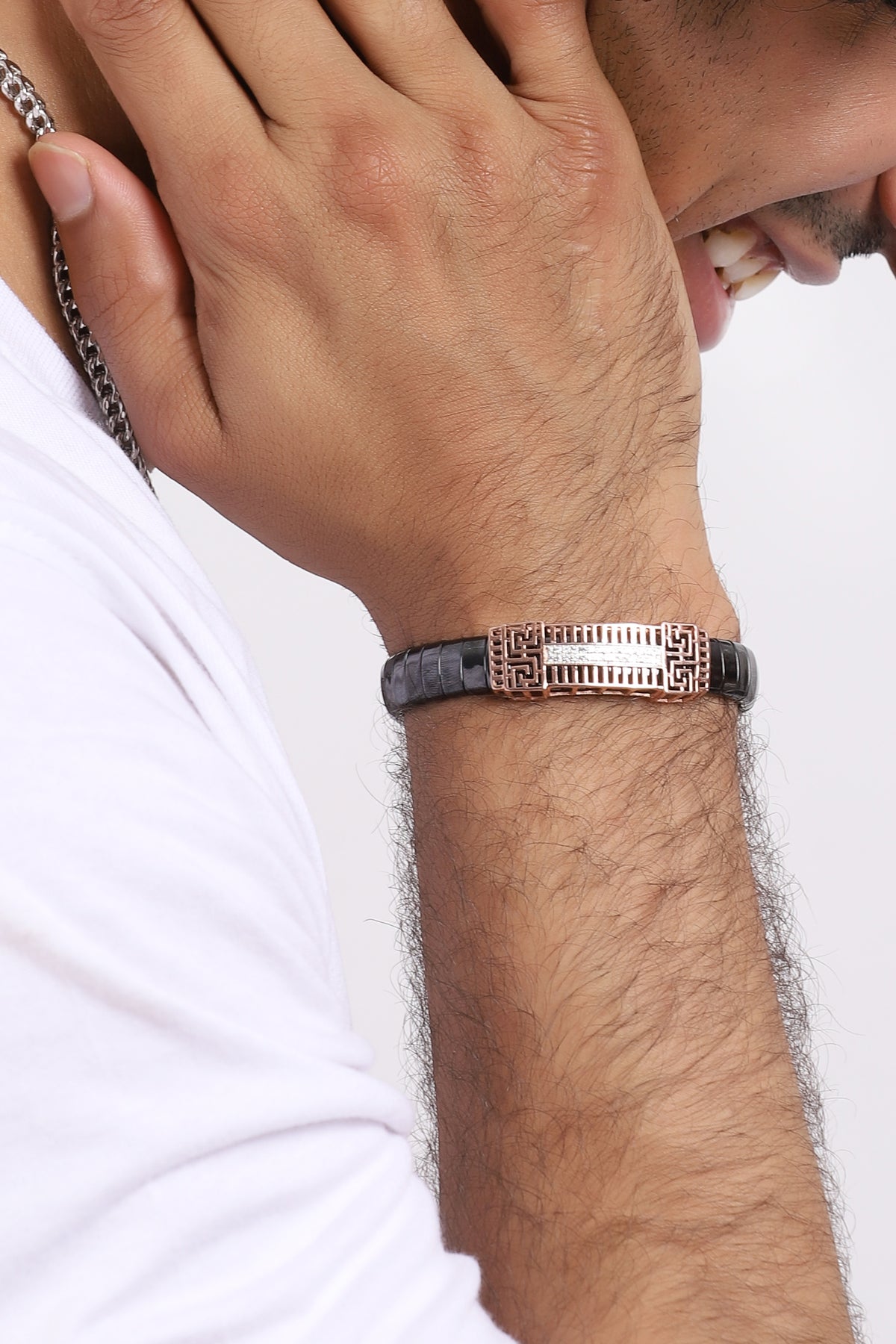 Mesh Ceramic Silver Bracelet for Mens