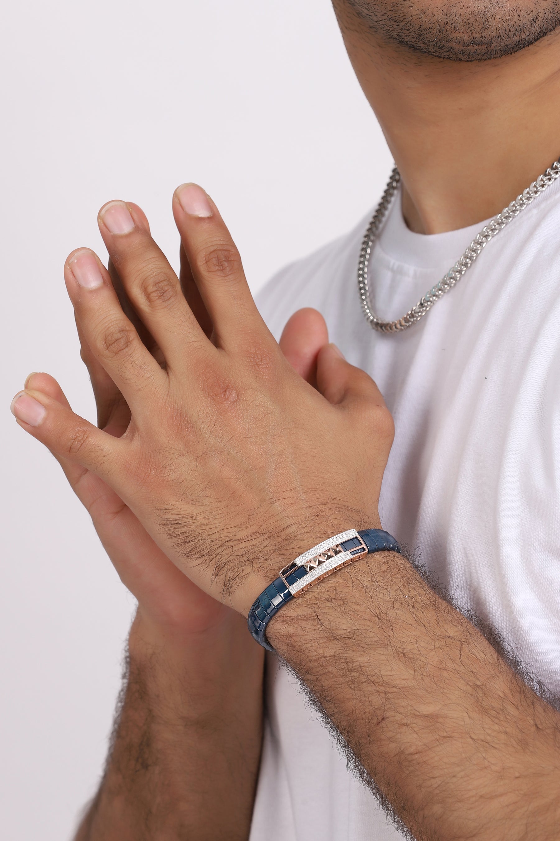 Pointed Design Ceramic Silver Bracelet for Mens
