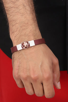 Tiger Symbol Leather Silver Bracelet For Mens