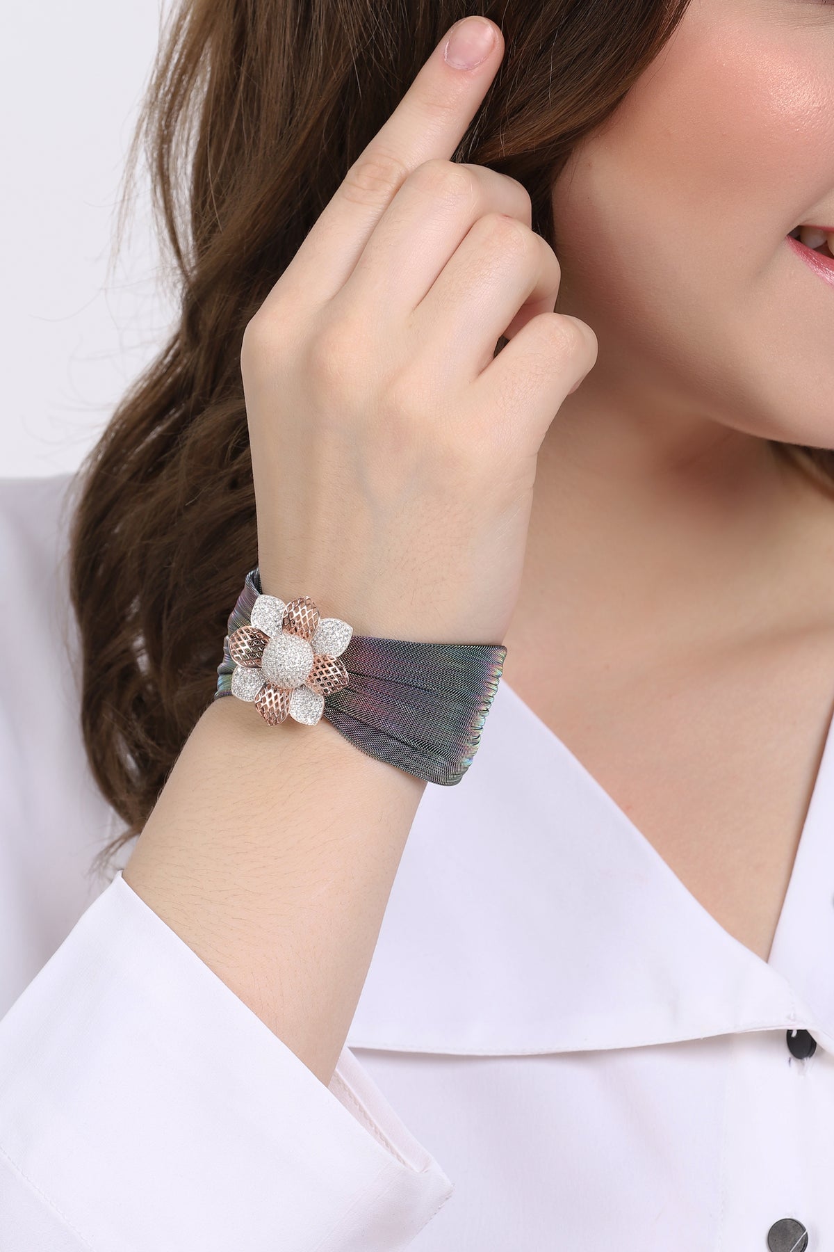 925 Silver Woman's Flower  Cuff Bracelet