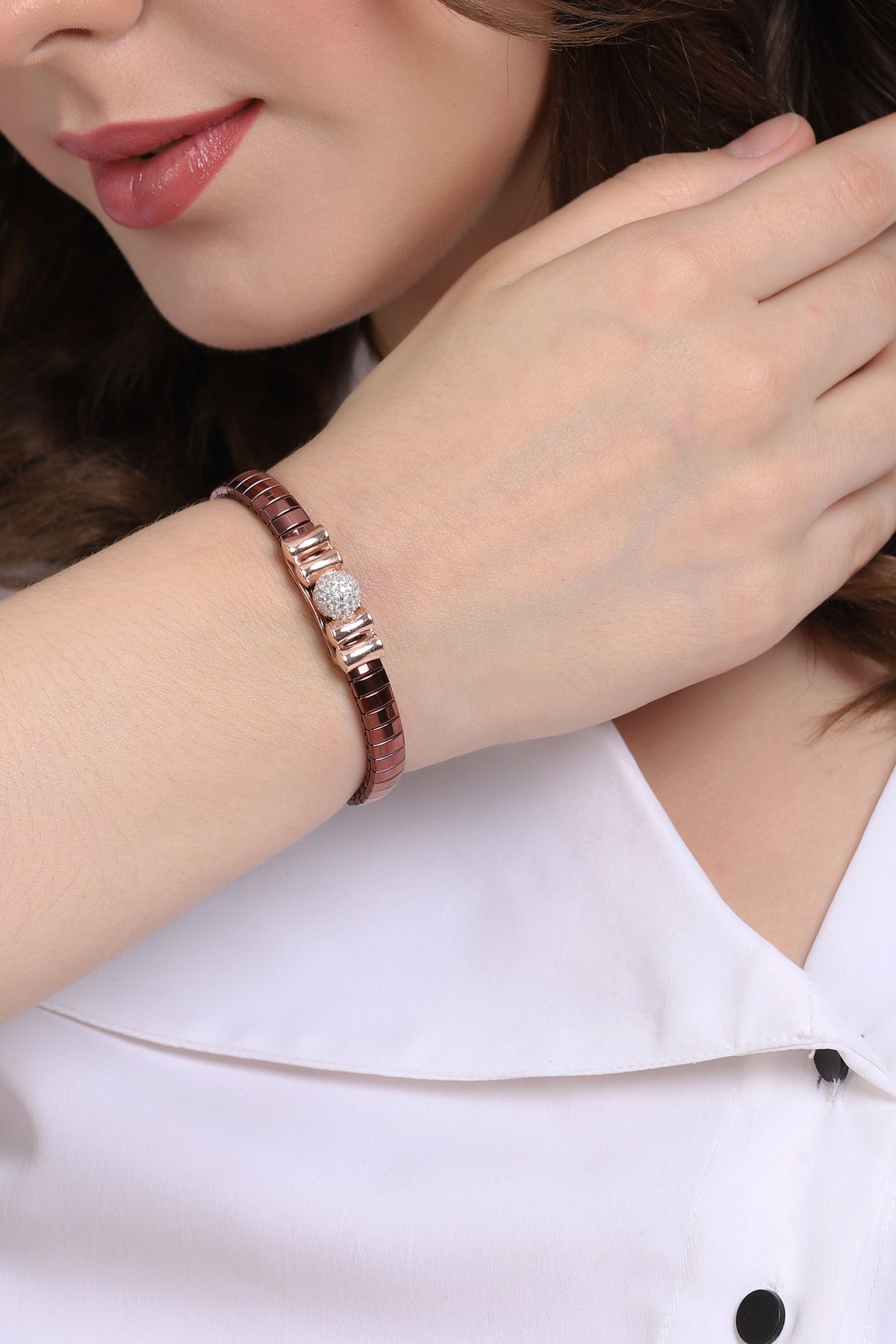 Silver Ceramic Bracelet with rose gold Plated for Womens