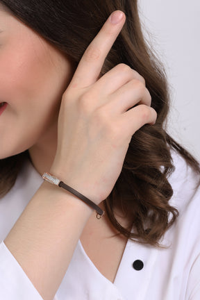 Silver Simple Leather Bracelet for Womens