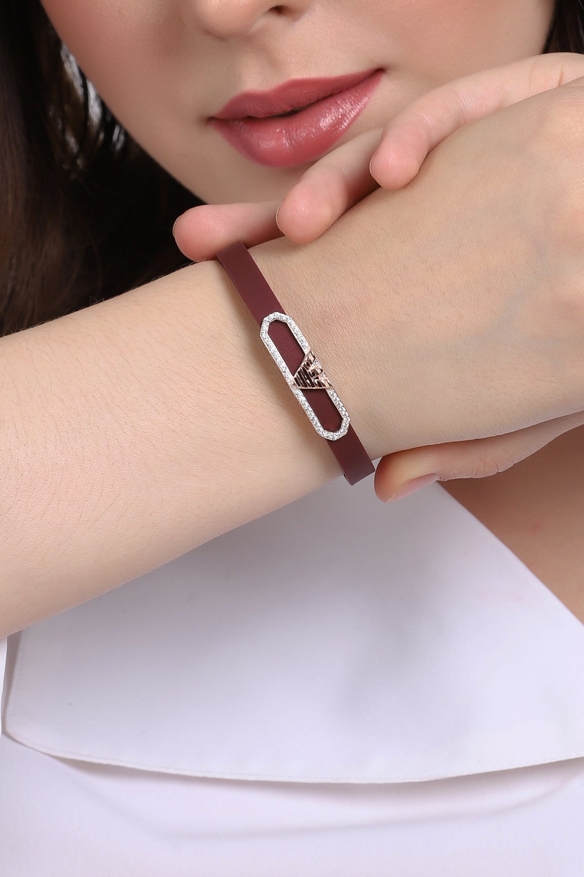 Silver Emporio Armani Logo Leather Bracelet for Womens