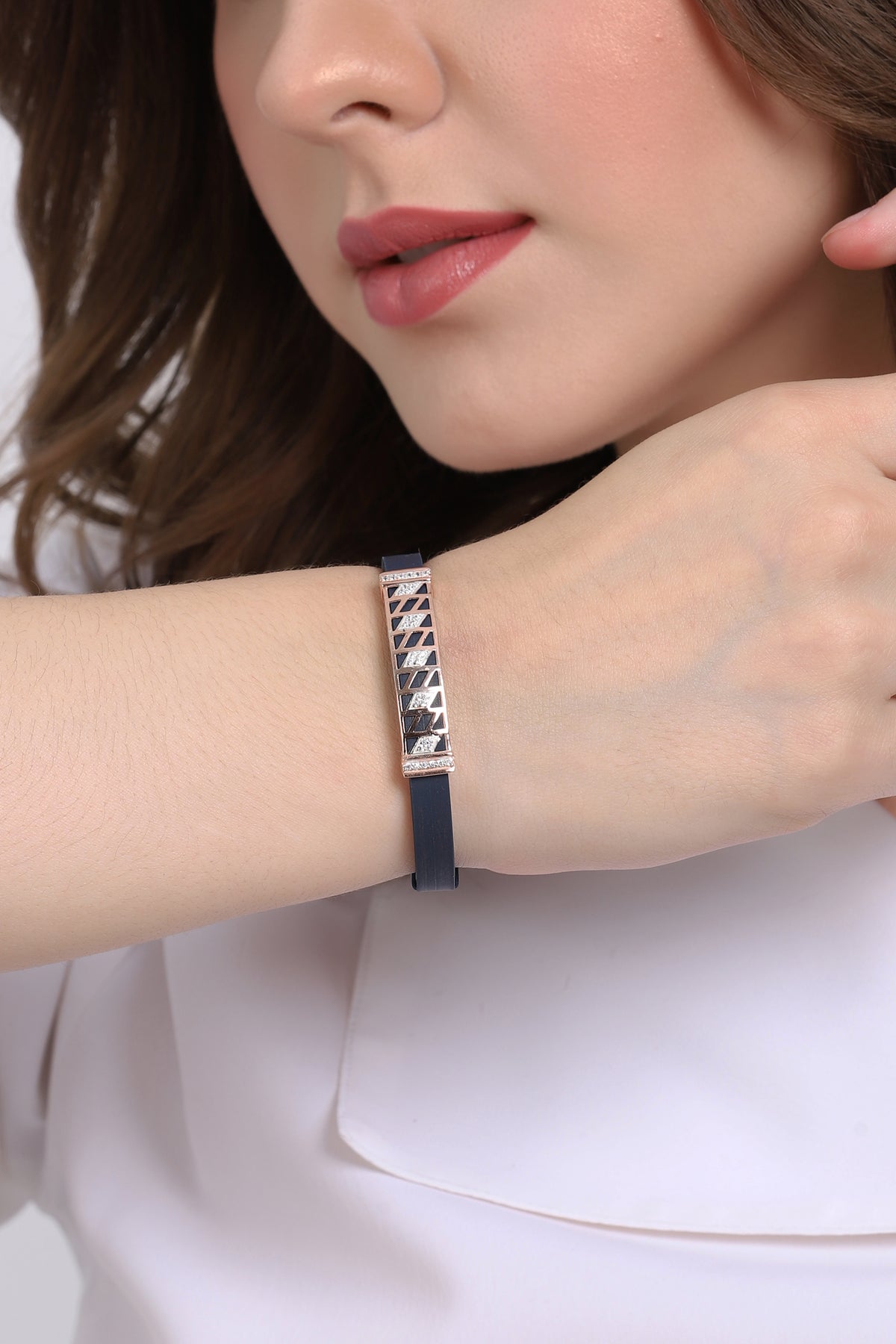 Silver Triangle Leather Bracelet for Womens